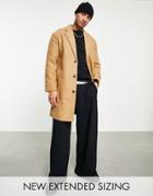 Asos Design Relaxed Fit Longline Wool Mix Overcoat In Camel-neutral