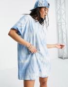 Bershka Oversized T-shirt Dress In Blue Tie-dye-blues