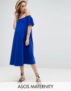 Asos Maternity Off Shoulder Midi Dress - Blue