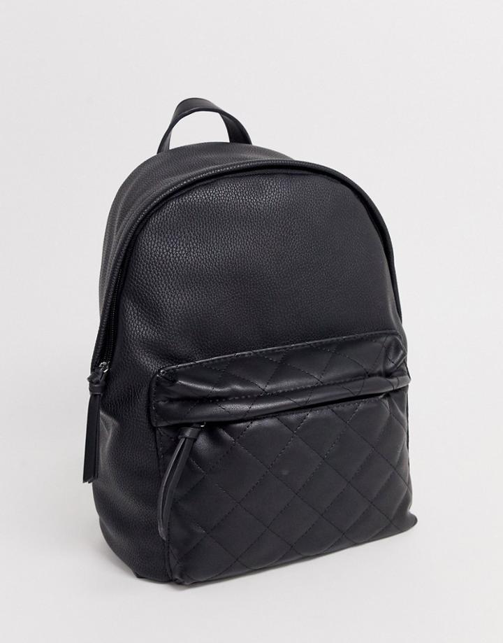 Stradivarius Backpack With Diamond Stitch Pocket In Black