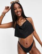 Asos Design Fuller Bust Recycled Mix And Match Cowl Neck Crop Bikini Top-black