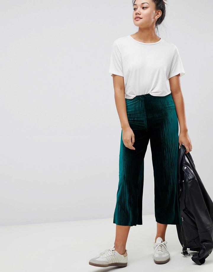 Asos Design Velvet Plisse Culotte - Green