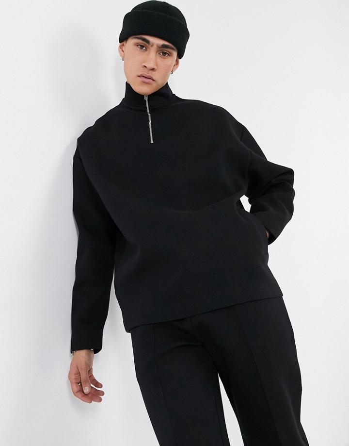 Asos Design Oversized Half Zip Sweatshirt Set In Heavyweight Bonded Jersey In Black