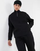 Asos Design Oversized Half Zip Sweatshirt Set In Heavyweight Bonded Jersey In Black
