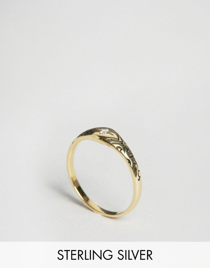 Asos Gold Plated Sterling Silver Crystal Etched Ring - Gold