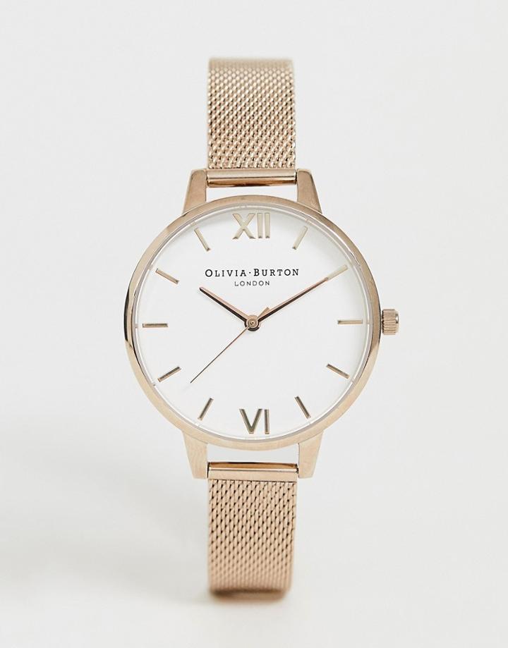 Olivia Burton Ob16de10 White Dial Pale Rose Gold Mesh Watch
