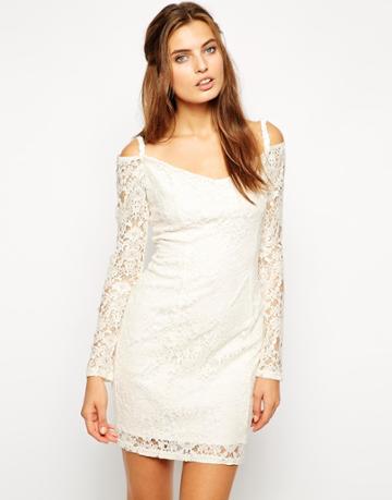 Lydia Bright Maggie Off Shoulder Lace Dress - Cream