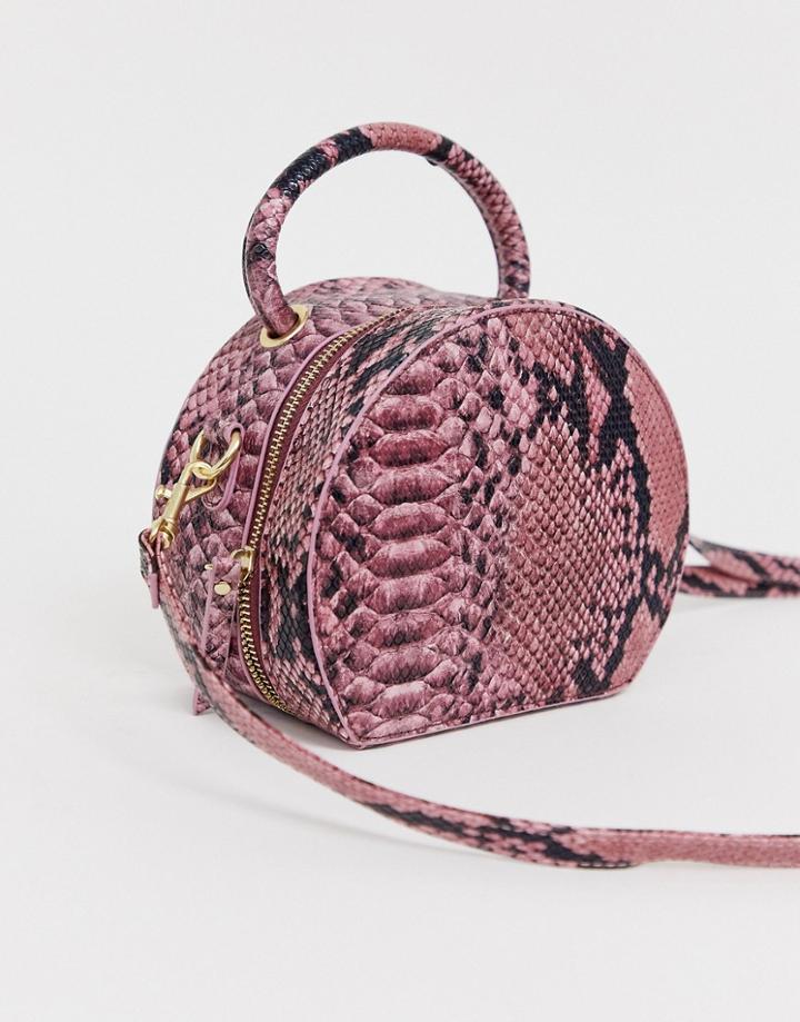 Chateau Circular Burgundy Snake Cross Body Bag - Pink