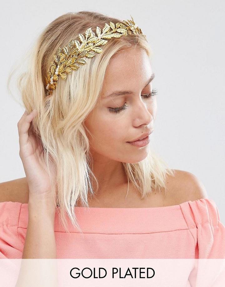 Neve & Eve Leaf Detail Headband - Gold