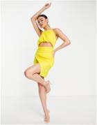 Asos Design Halter Mini Dress With Drape Detail Skirt And Cut Out Detail In Yellow