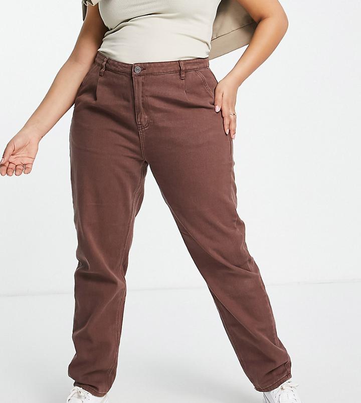 Missguided Plus Mom Jeans In Brown