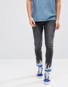 Asos Super Skinny Jeans In Washed Black With Flame Hem - Black
