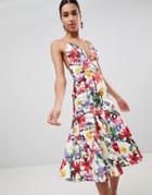 Asos Premium Floral Drop Waist Scuba Prom Dress - Multi