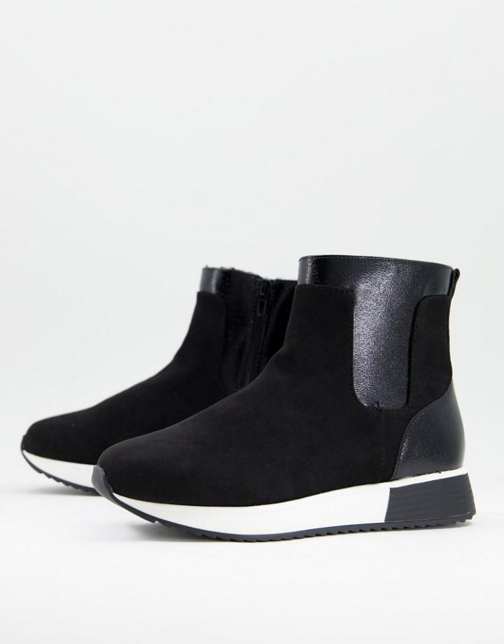 River Island Contrast Patent Branded High Top Sneakers In Black