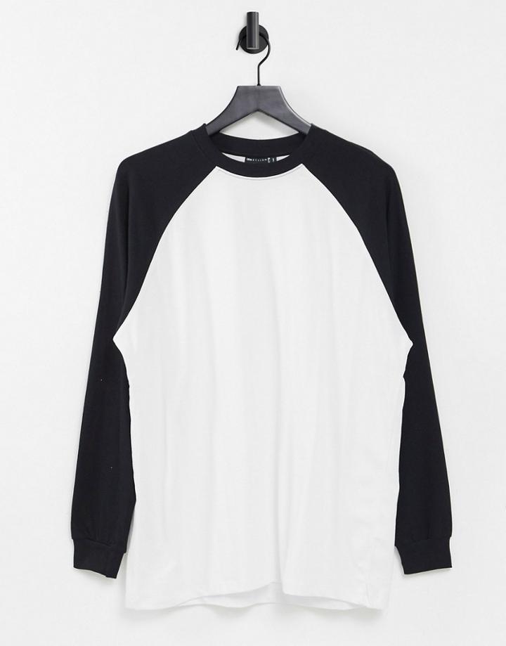 Asos Design Oversized Long Sleeve T-shirt With Contrast Raglan Seam In White And Black-multi