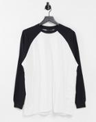 Asos Design Oversized Long Sleeve T-shirt With Contrast Raglan Seam In White And Black-multi