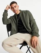 Topman Recycled Bomber Jacket In Khaki-green