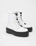 Asos Design Attitude Chunky Canvas Lace Up Boots - White