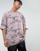 Mennace Dropped Shoulder T-shirt In Desert Camo Print - Multi