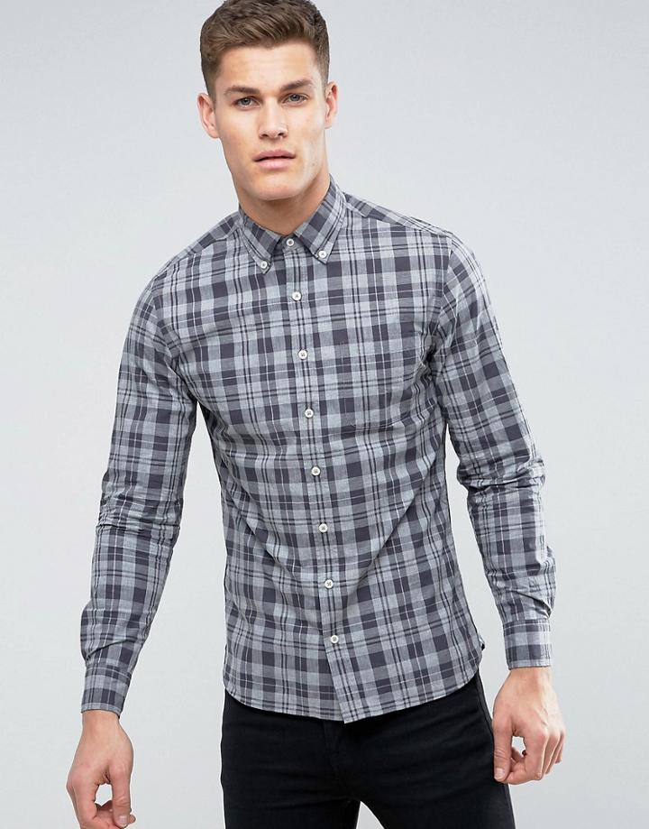 Mango Man Regular Fit Check Shirt In Gray And Black - Gray