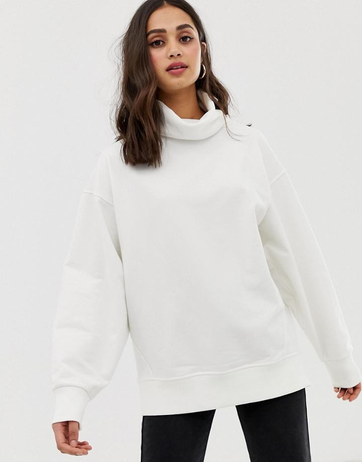 Asos Design Cozy High Neck Sweat In Winter White - White