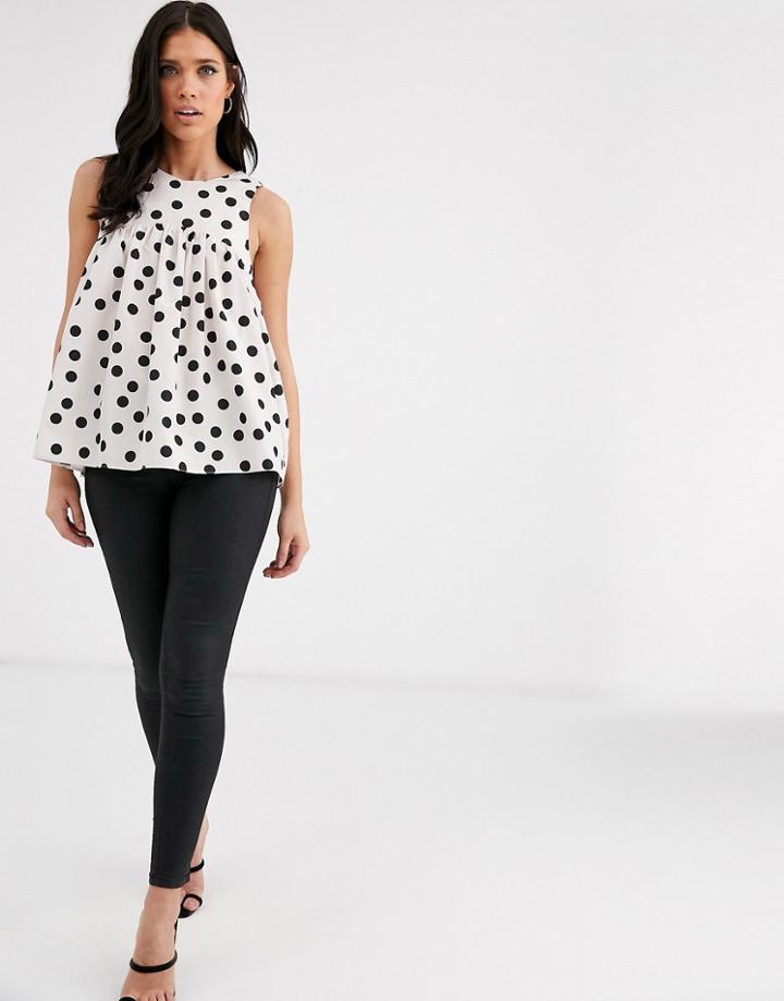 Asos Design Taffeta Smock Cami In Polka Dot-multi