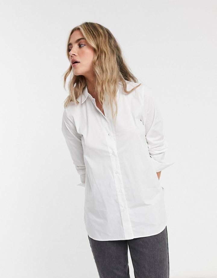 Selected Femme Organic Cotton Blend Shirt With Side Zip In White