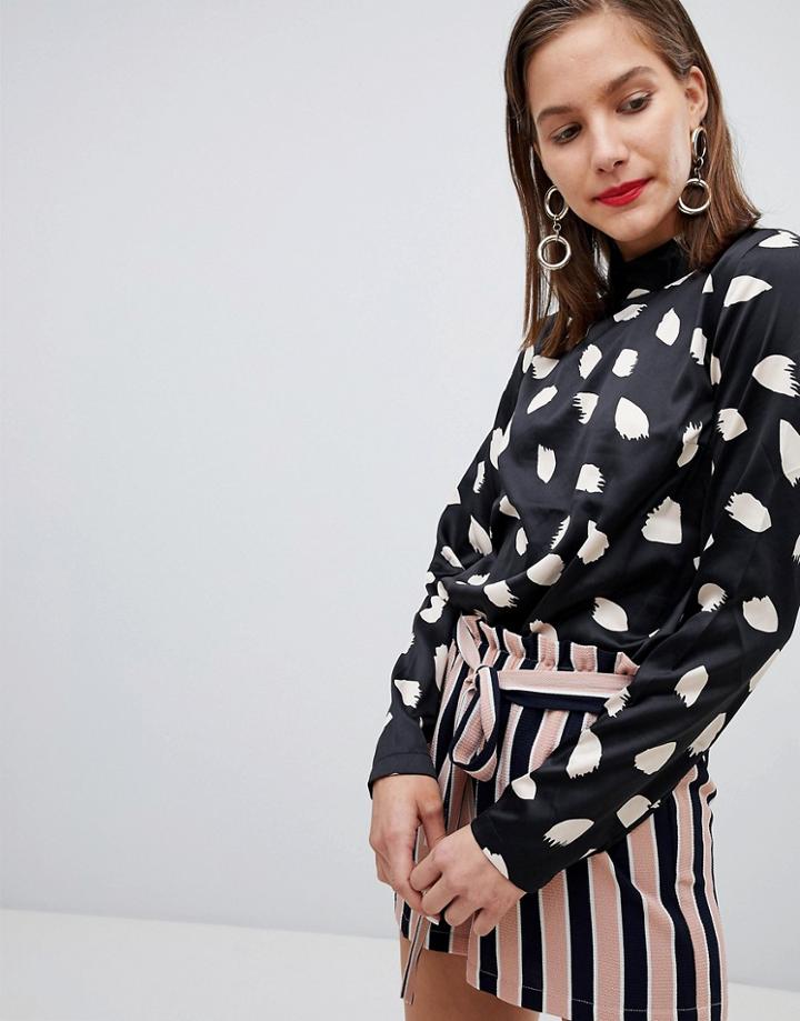 Pieces Printed High Neck Top - Multi