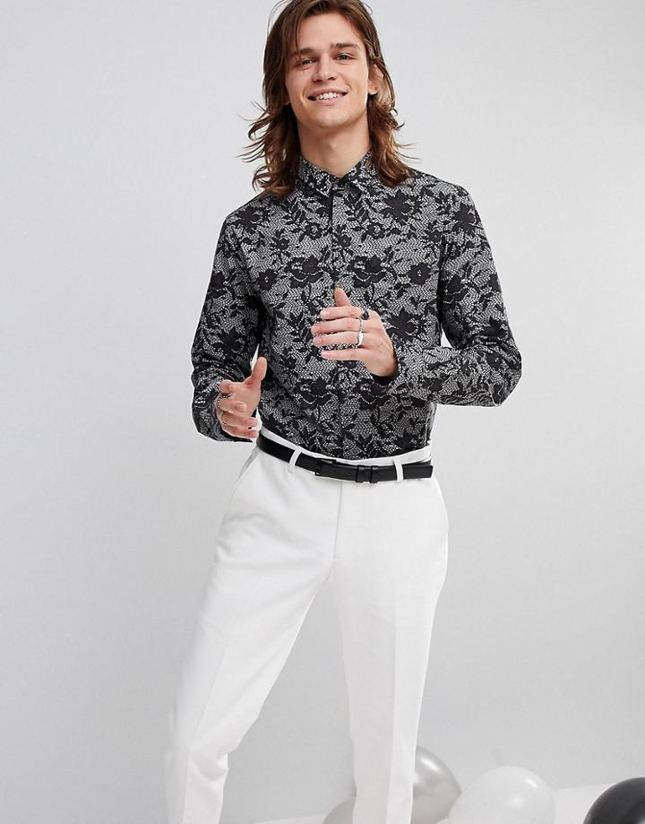 Noose & Monkey Skinny Lace Print Shirt - Gray