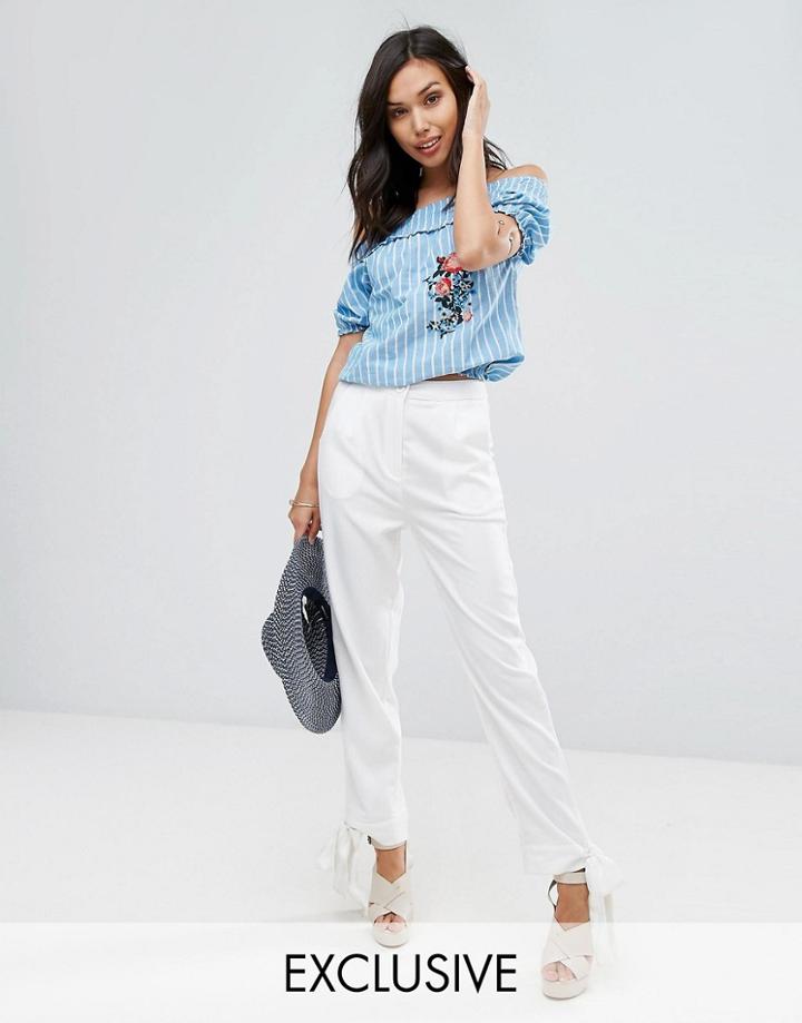 Missguided Tie Ankle Cuff Cigarette Pants - Cream