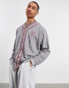 Asos Dark Future Oversized Baseball Sweatshirt With Chest And Back Embroidery In Gray Stripe-white