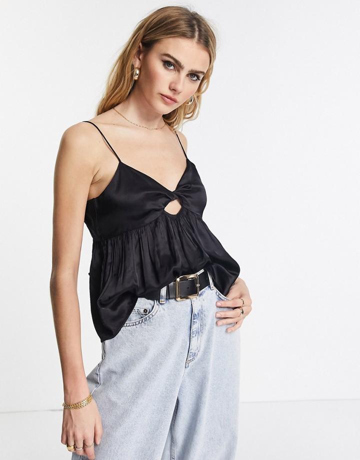 Topshop Twist Satin Cami In Black