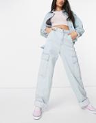 Asos Design Patch Pocket Combat Jeans In Lightwash-blues