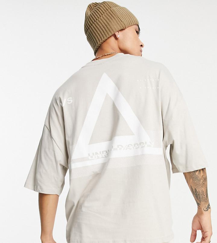 Asos Unrvlld Spply Oversized T-shirt With Front Logo In Beige-neutral