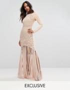 A Star Is Born Pencil Dress With Faux Pearl Baroque Embellishment And Tassle Hem - Pink