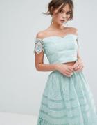 Chi Chi London Crop Top In Paneled Lace - Green
