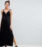 Asos Design Maternity Rose Applique Strap Maxi Dress - Black