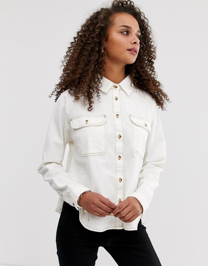 Asos Design Denim Relaxed Shirt In White - White