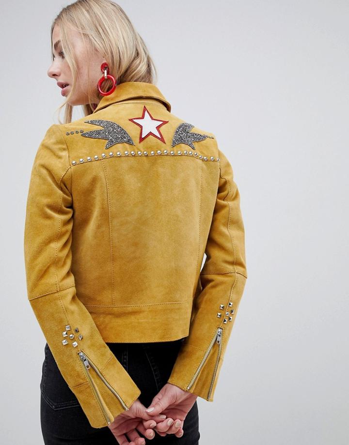 Muubaa Western Style Suede Jacket - Yellow