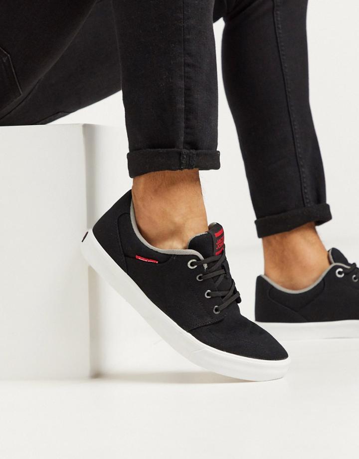 Jack & Jones Canvas Sneakers With Contrast Sole In Black