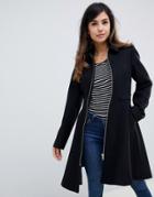 Asos Design Swing Coat With Zip Front - Black