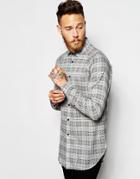 Asos Check Shirt In Longline With Long Sleeves - Gray