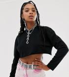 Collusion Raw Hem Long Sleeve T-shirt In Black