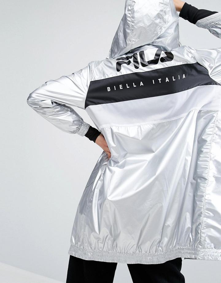 Fila Zip Through Metallic Hooded Jacket - Silver