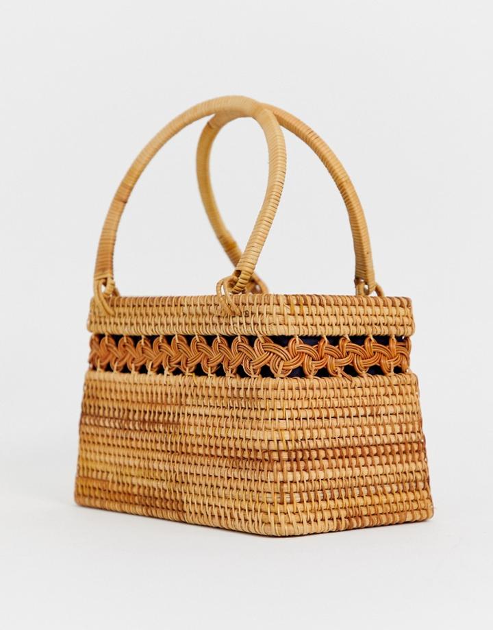 Asos Design Rattan Structured Basket Bag - Brown