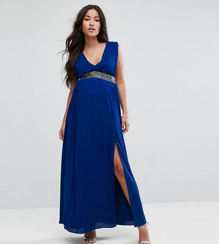 Asos Maternity Embellished Waist Strap Back Maxi Dress