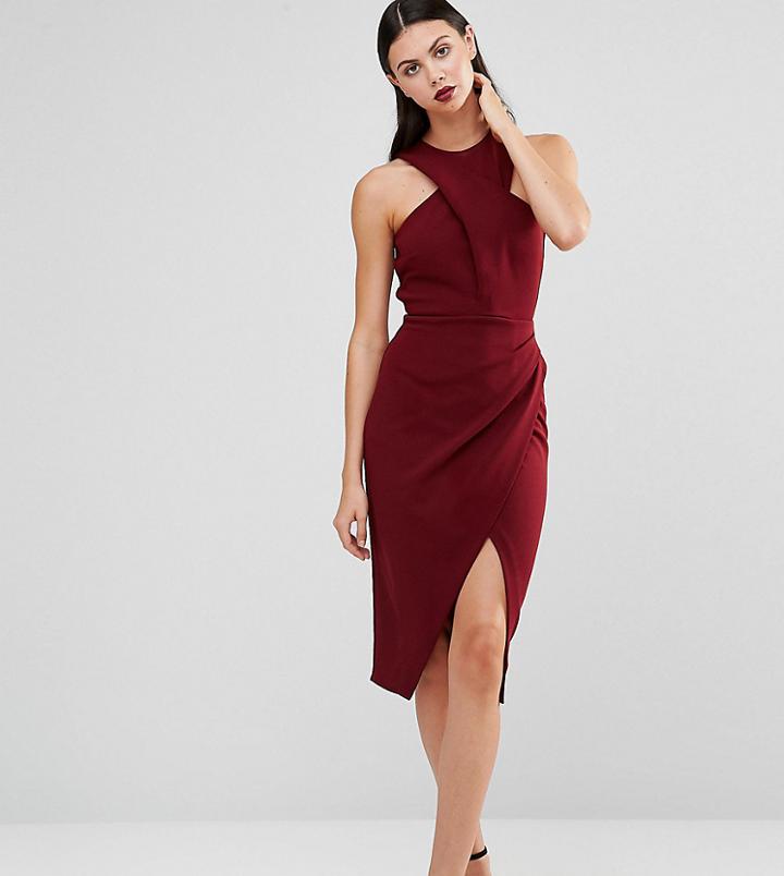 Asos Tall Wrap Crepe Top Bodycon Midi Pencil Dress - Red