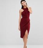 Asos Tall Wrap Crepe Top Bodycon Midi Pencil Dress - Red