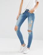 Only Coral Skinny Jeans With Big Holes - Blue