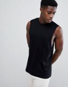 Asos Design Sleeveless T-shirt With Dropped Armhole In Black - Black